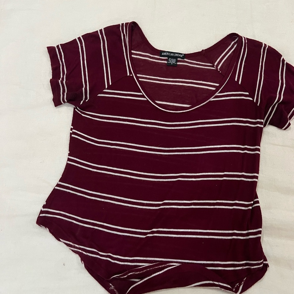 American Dream Burgundy Striped Tee